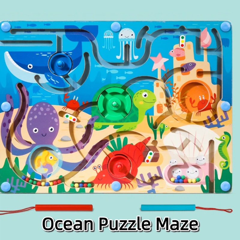 Wooden Ocean Magnetic Puzzle Maze Board