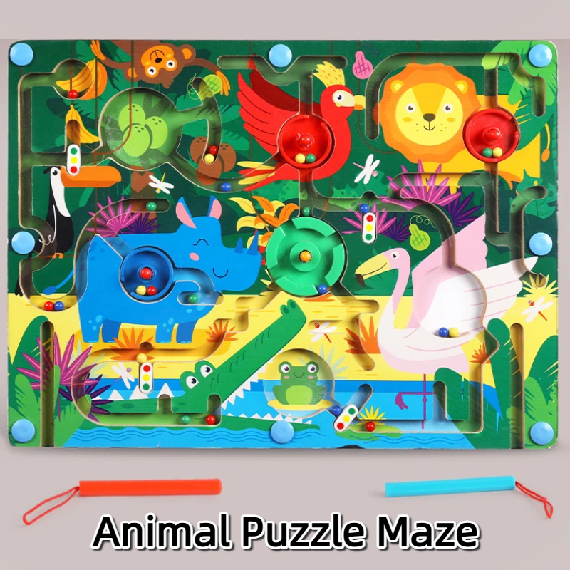 Wooden Magnetic Animal Puzzle Maze Board