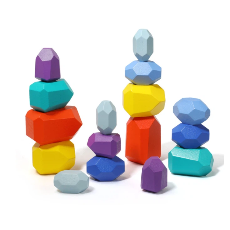 Colorful Wooden Balancing Stones Toy - Montessori Stacking Rocks for Toddlers