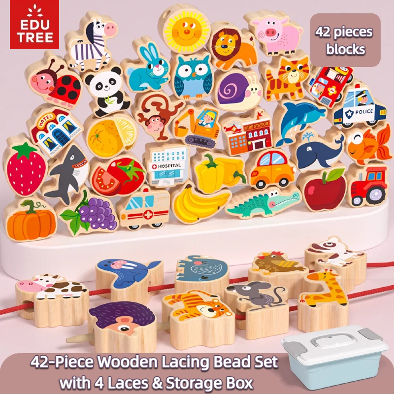 42-Piece Wooden Lacing Bead Set