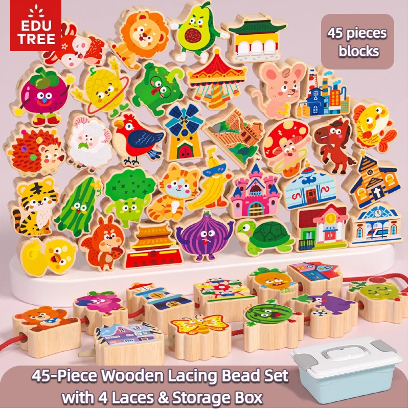 45-Piece Wooden Lacing Bead Set
