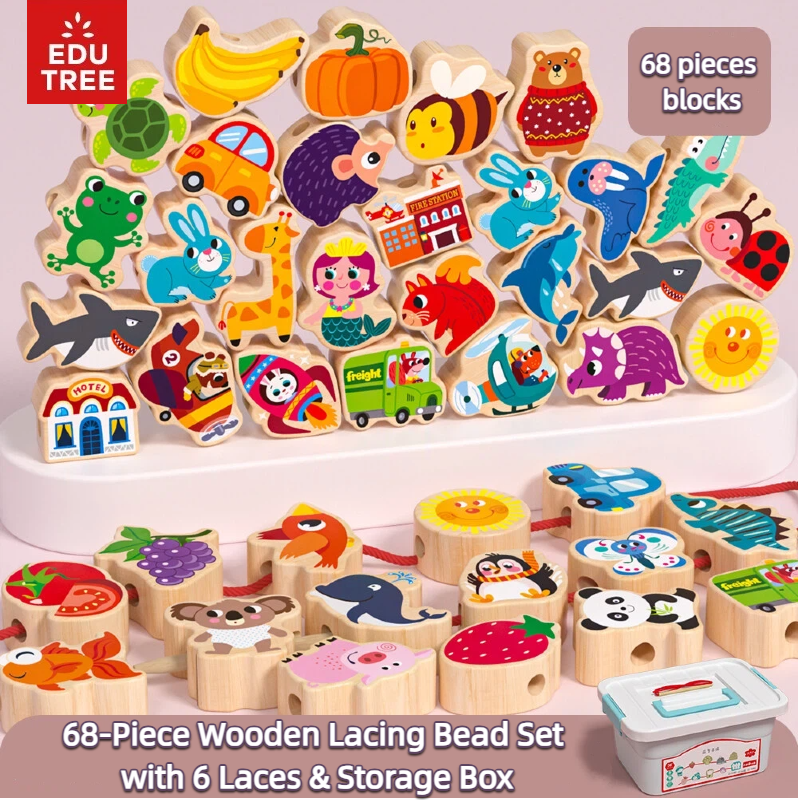 68-Piece Wooden Lacing Bead Set
