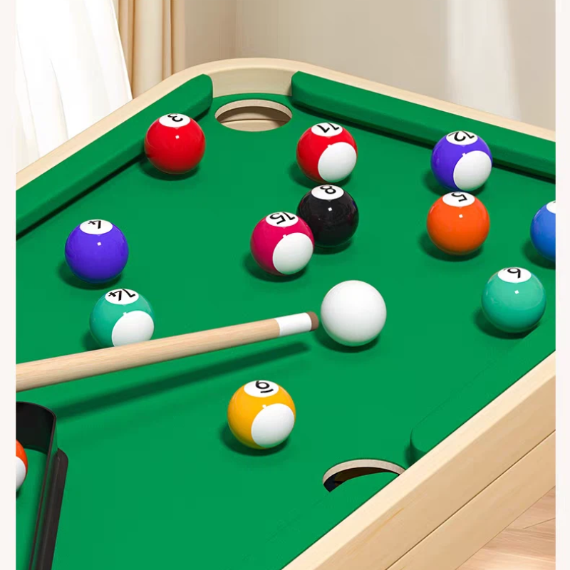 6-in-1 Wooden Tabletop Game Set with Billiards, Traffic Game, Battle Game, Curling, Pinball and Shuffleboard