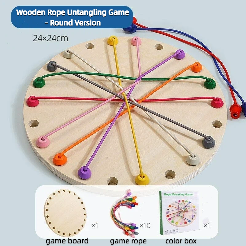 Montessori Wooden Rope Untangling Game – Round Logic Puzzle Board
