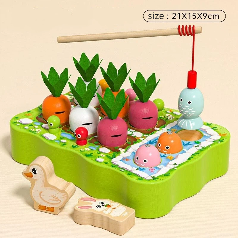 Farm Fishing & Carrot Harvest Wooden Toy Set