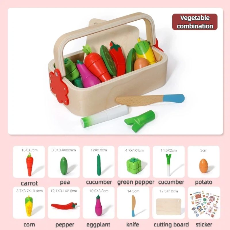 Montessori Wooden Cutting Vegetables Toy Set with Storage Box