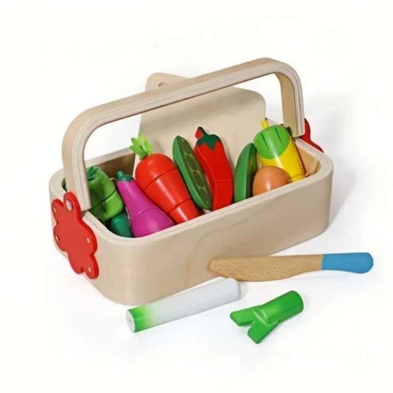 Montessori Wooden Cutting Vegetables Toy Set with Storage Box