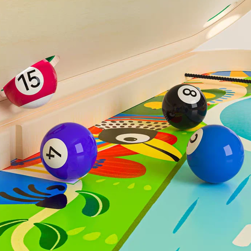 6-in-1 Wooden Tabletop Game Set with Billiards, Traffic Game, Battle Game, Curling, Pinball and Shuffleboard