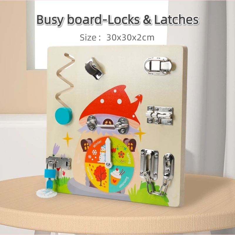 Wooden Montessori Busy Board | Lock & Latch Activity Board for Toddlers