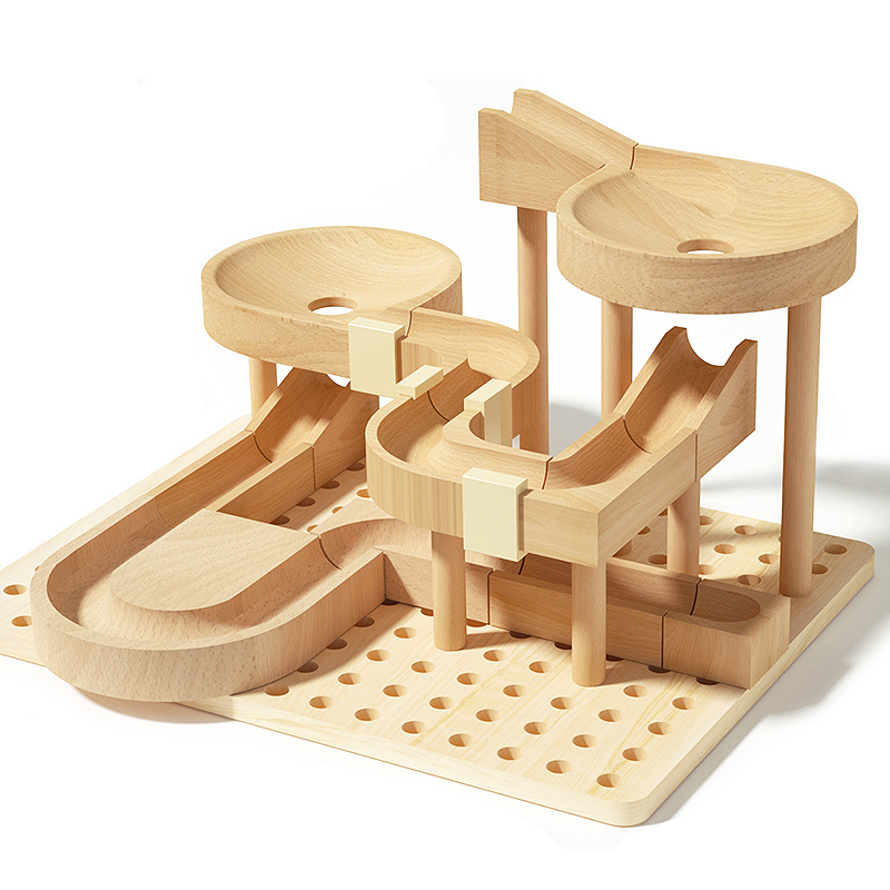 Wooden Marble Run Track Set