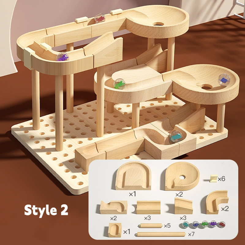 Wooden Marble Run Track Set