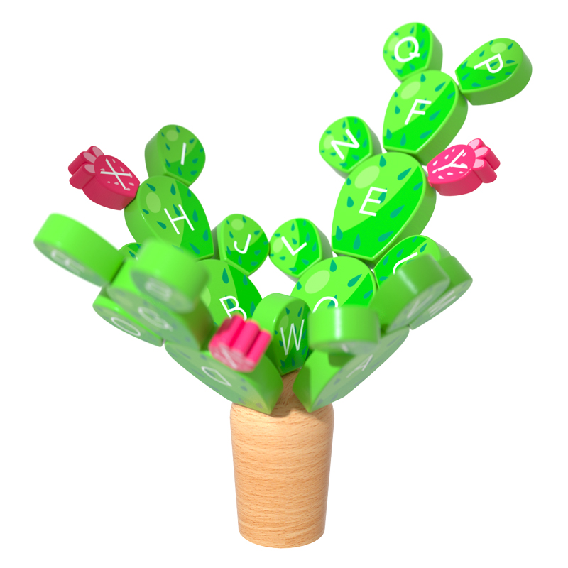 Wooden Alphabet Cactus Balancing Toy – Montessori Letter Learning Game for Kids