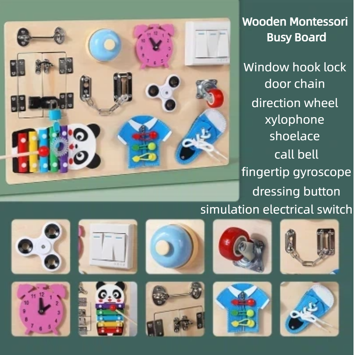 Wooden Montessori Busy Board – Multi-Activity Life Skills Learning Toy