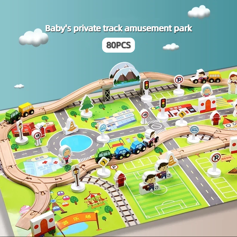 80PCS Wooden City Train Set