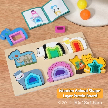Wholesale Wooden Animal Shape Layer Puzzle Board
