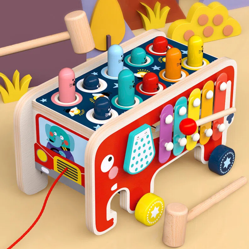Elephant Whack-a-Mole & Xylophone Wooden Toy Set