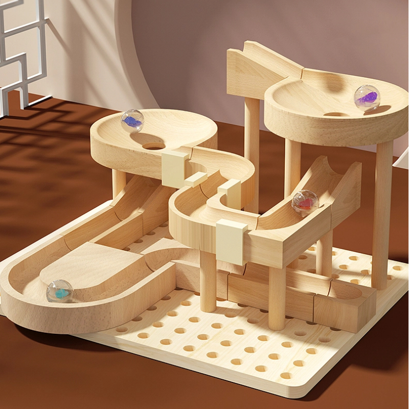 Wooden Marble Run Track Set