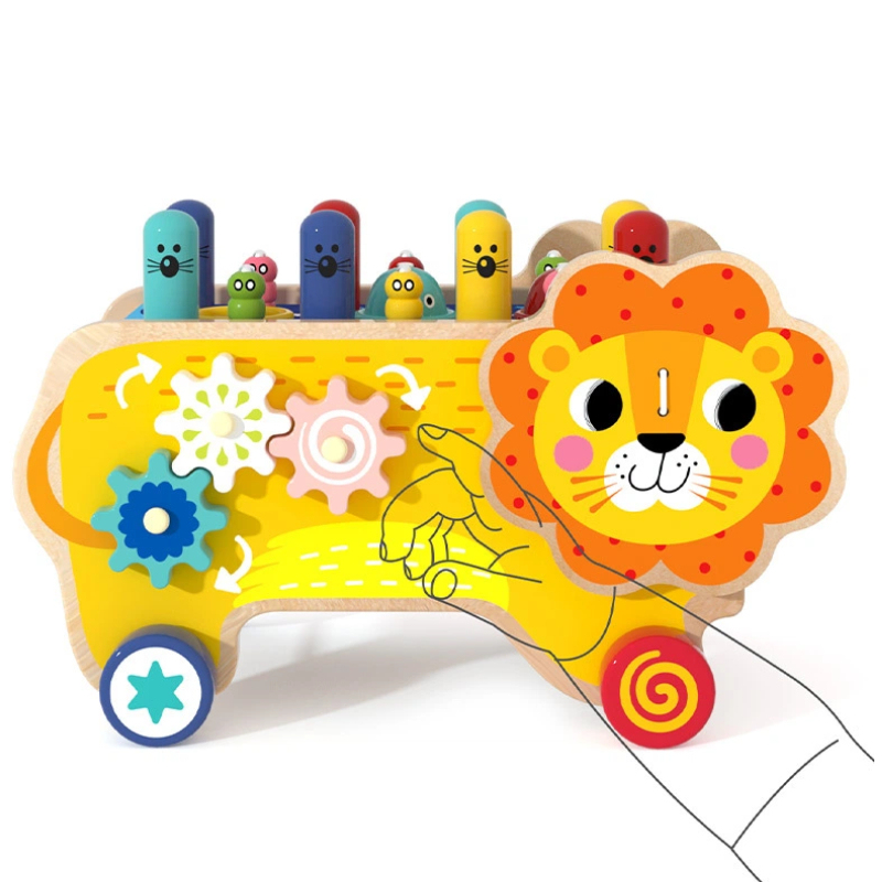 Wooden Lion Activity Car – Multifunctional Montessori Educational Toy for Toddlers | Wholesale Wooden Toy Supplier