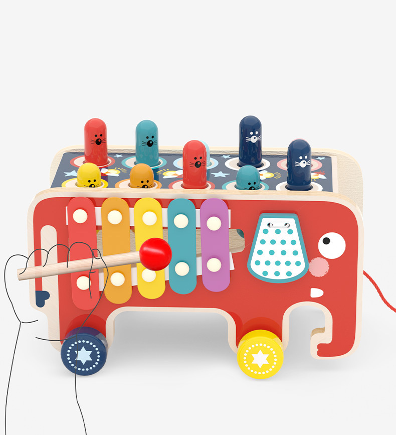 Elephant Whack-a-Mole & Xylophone Wooden Toy Set