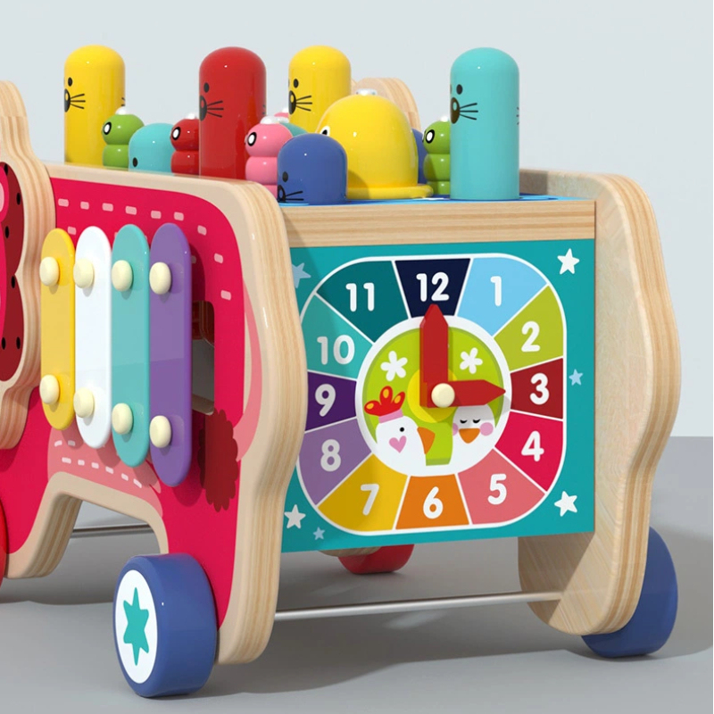 Wooden Lion Activity Car – Multifunctional Montessori Educational Toy for Toddlers | Wholesale Wooden Toy Supplier