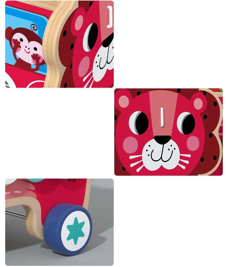 Wooden Lion Activity Car – Multifunctional Montessori Educational Toy for Toddlers | Wholesale Wooden Toy Supplier