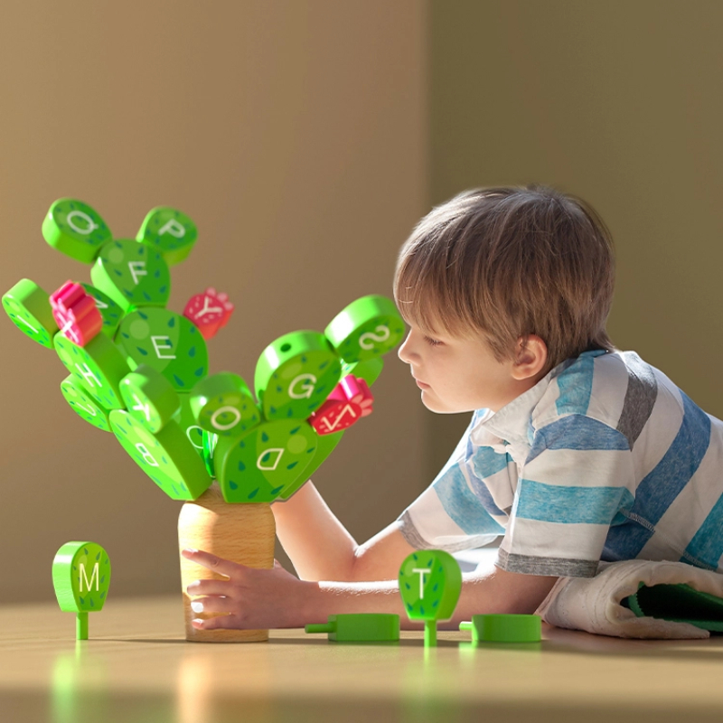 Wooden Alphabet Cactus Balancing Toy – Montessori Letter Learning Game for Kids