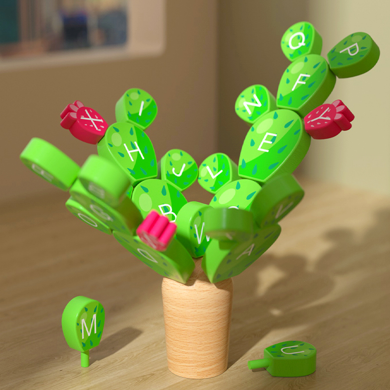 Wooden Alphabet Cactus Balancing Toy – Montessori Letter Learning Game for Kids
