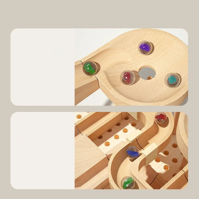 Wooden Marble Run Track Set