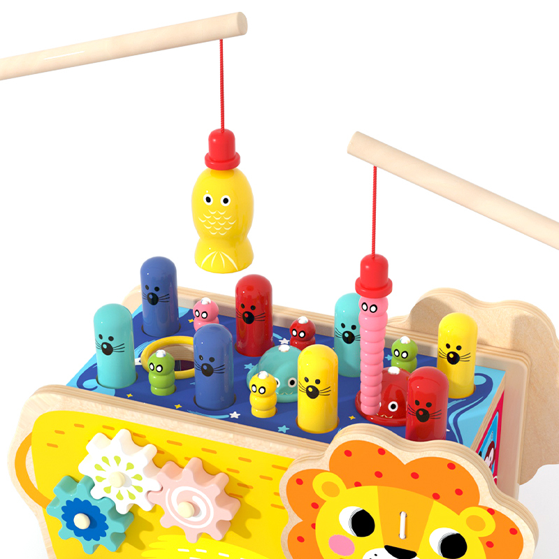 Wooden Lion Activity Car – Multifunctional Montessori Educational Toy for Toddlers | Wholesale Wooden Toy Supplier