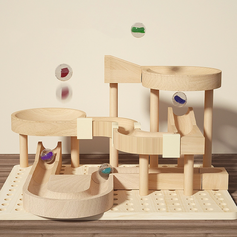 Wooden Marble Run Track Set