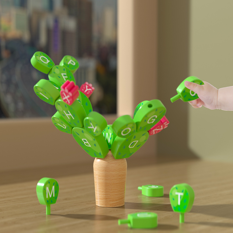 Wooden Alphabet Cactus Balancing Toy – Montessori Letter Learning Game for Kids