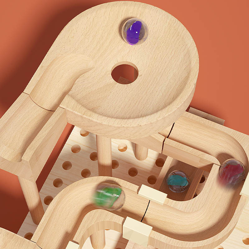 Wooden Marble Run Track Set