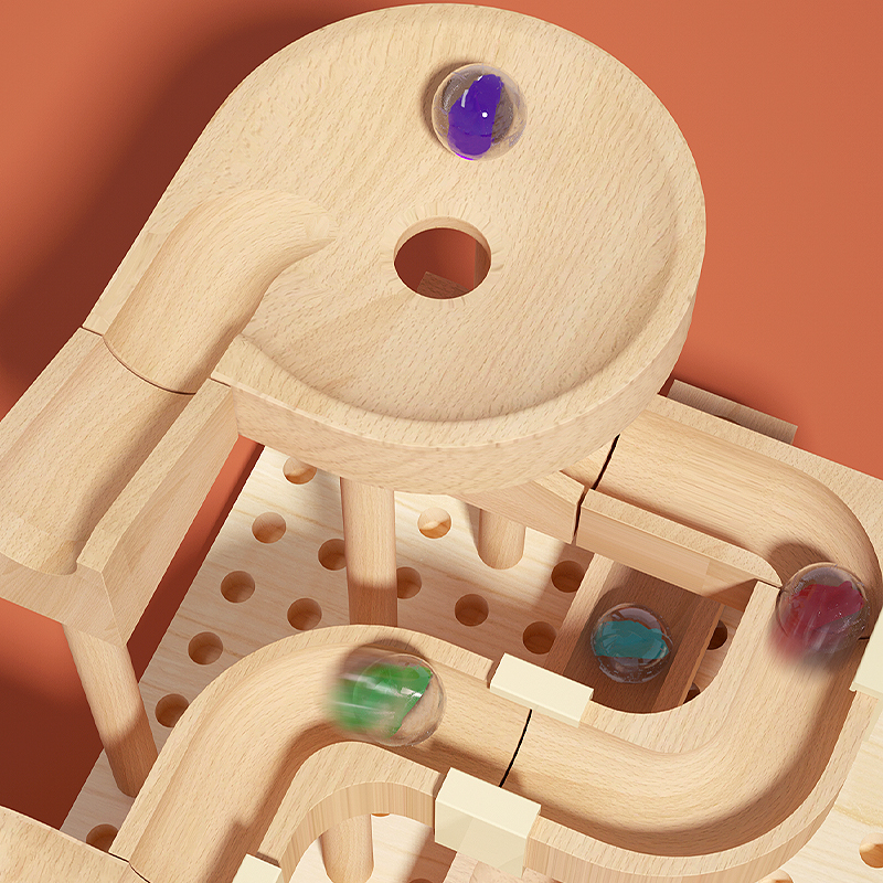 Wooden Marble Run Track Set