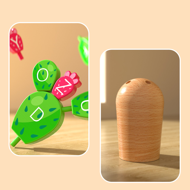 Wooden Alphabet Cactus Balancing Toy – Montessori Letter Learning Game for Kids