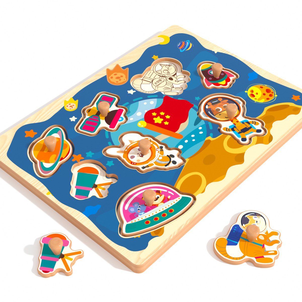 Wooden Puzzle Board with Handle – 8 Themed Pattern Options for Kids’ Learning & Play