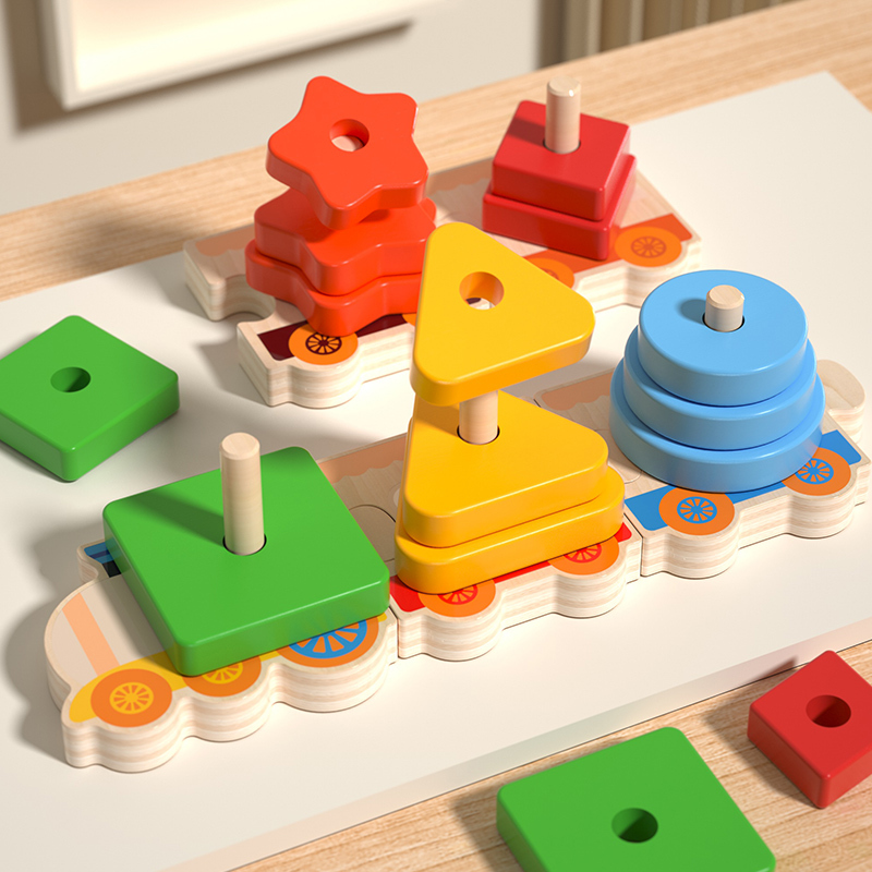 Montessori Wooden Shape Stacking Train | Educational Wooden Toy for Toddlers | Wholesale Preschool Learning Toy