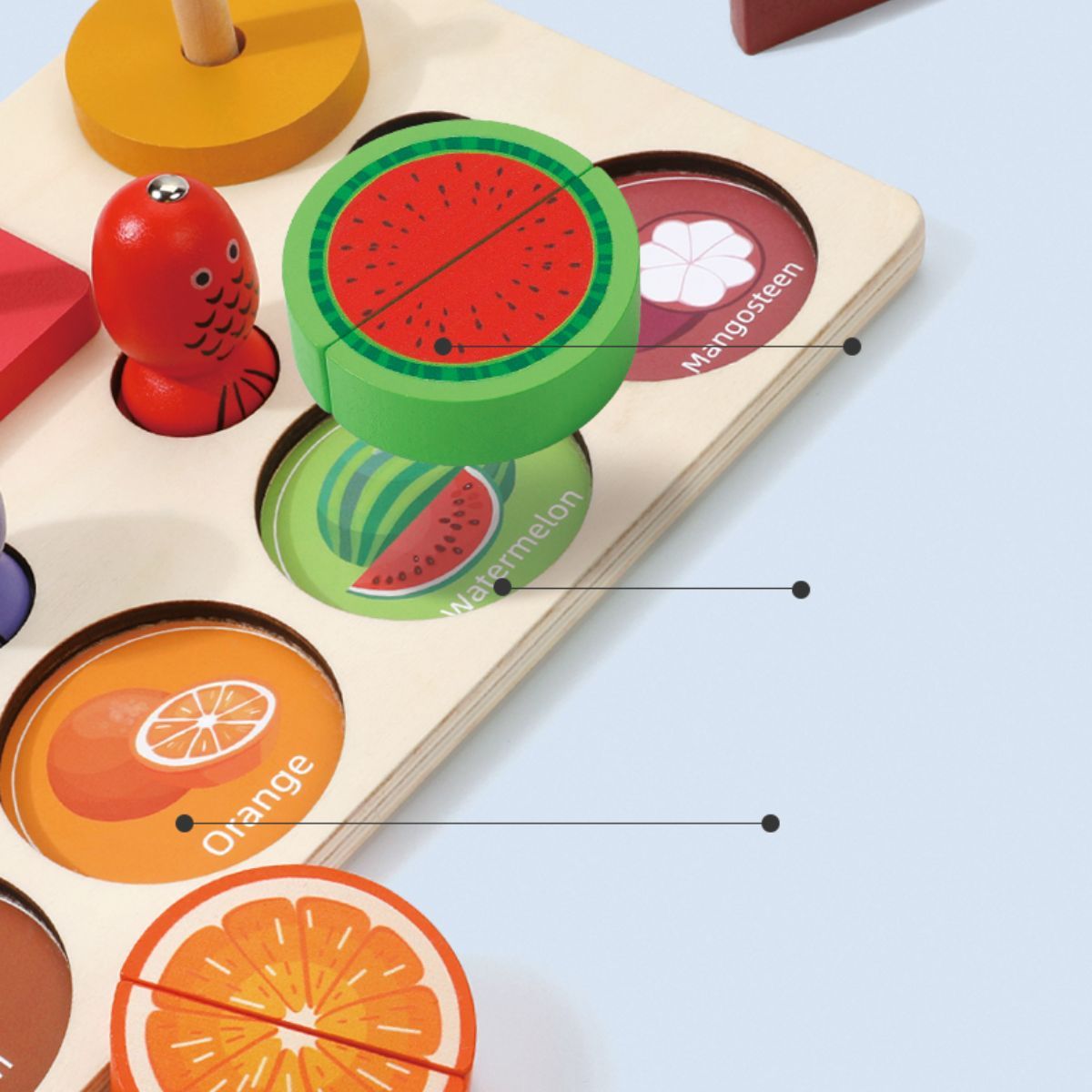 Multi-functional magnetic fruit set.