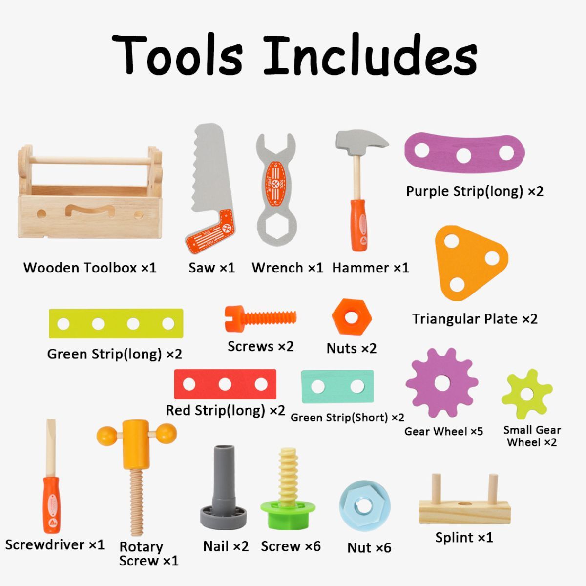 Multi functional toolbox suitable for children aged 3 to 6
