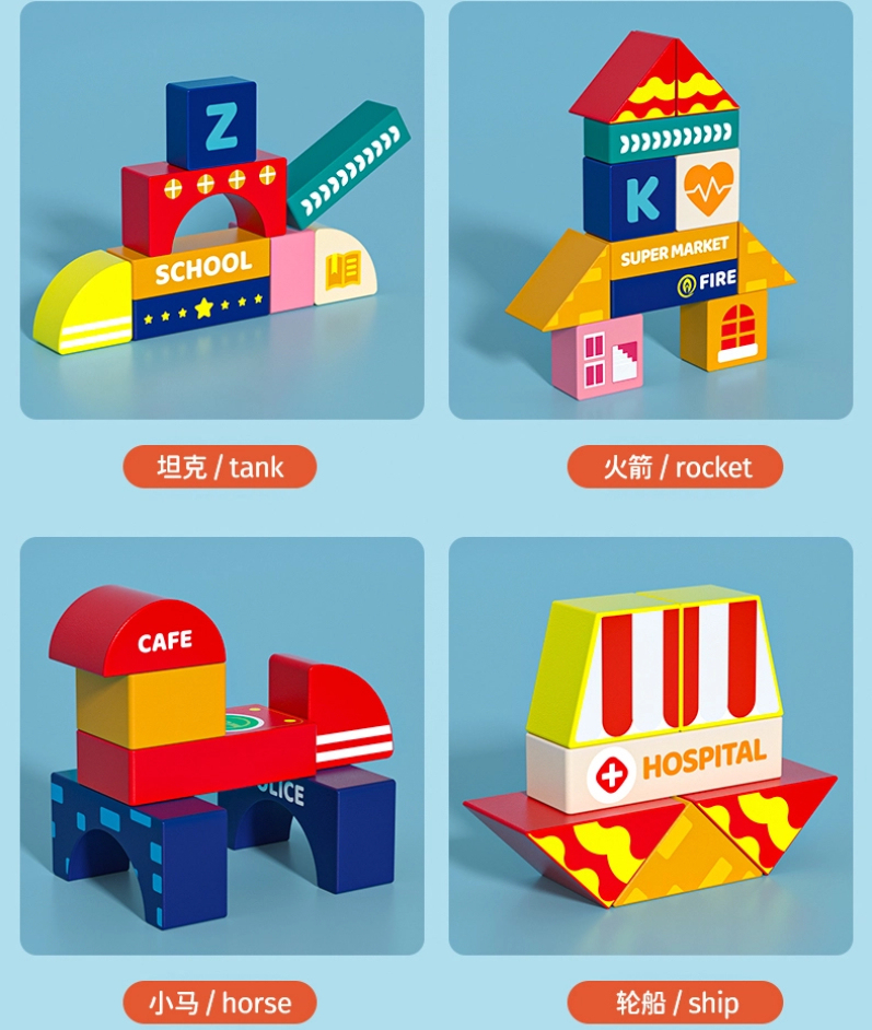 100-Piece Wooden City Scene Building Blocks | Educational Montessori Construction Toy Set for Wholesale & OEM