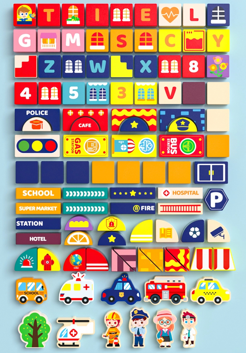 100-Piece Wooden City Scene Building Blocks | Educational Montessori Construction Toy Set for Wholesale & OEM