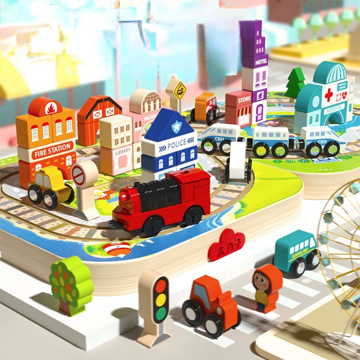 Educational city transport blocks toy.