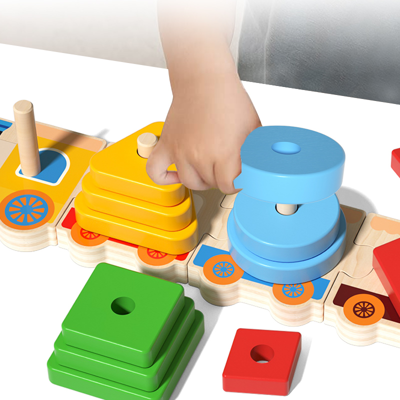 Montessori Wooden Shape Stacking Train | Educational Wooden Toy for Toddlers | Wholesale Preschool Learning Toy
