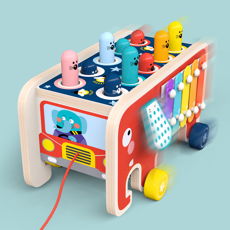 Elephant Whack-a-Mole & Xylophone Wooden Toy Set