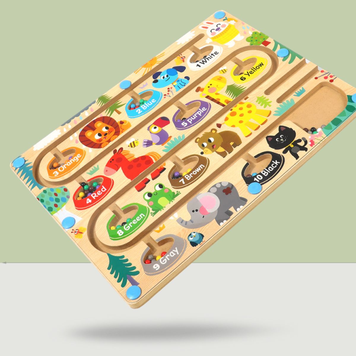 Wooden toy for learning fine motor skills, magnetic maze for colors and numbers, suitable for young children and preschoolers.