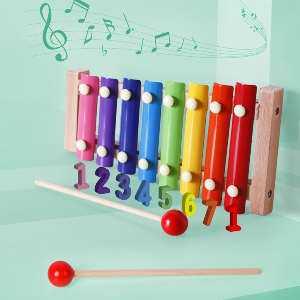 Wooden key for children with eight tones.