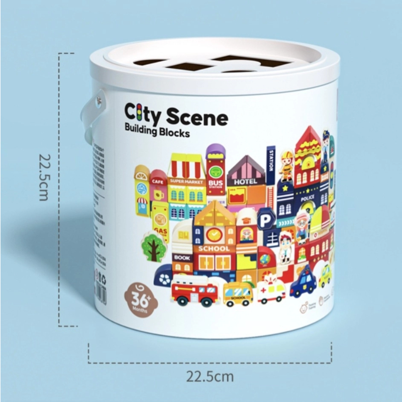 100-Piece Wooden City Scene Building Blocks | Educational Montessori Construction Toy Set for Wholesale & OEM