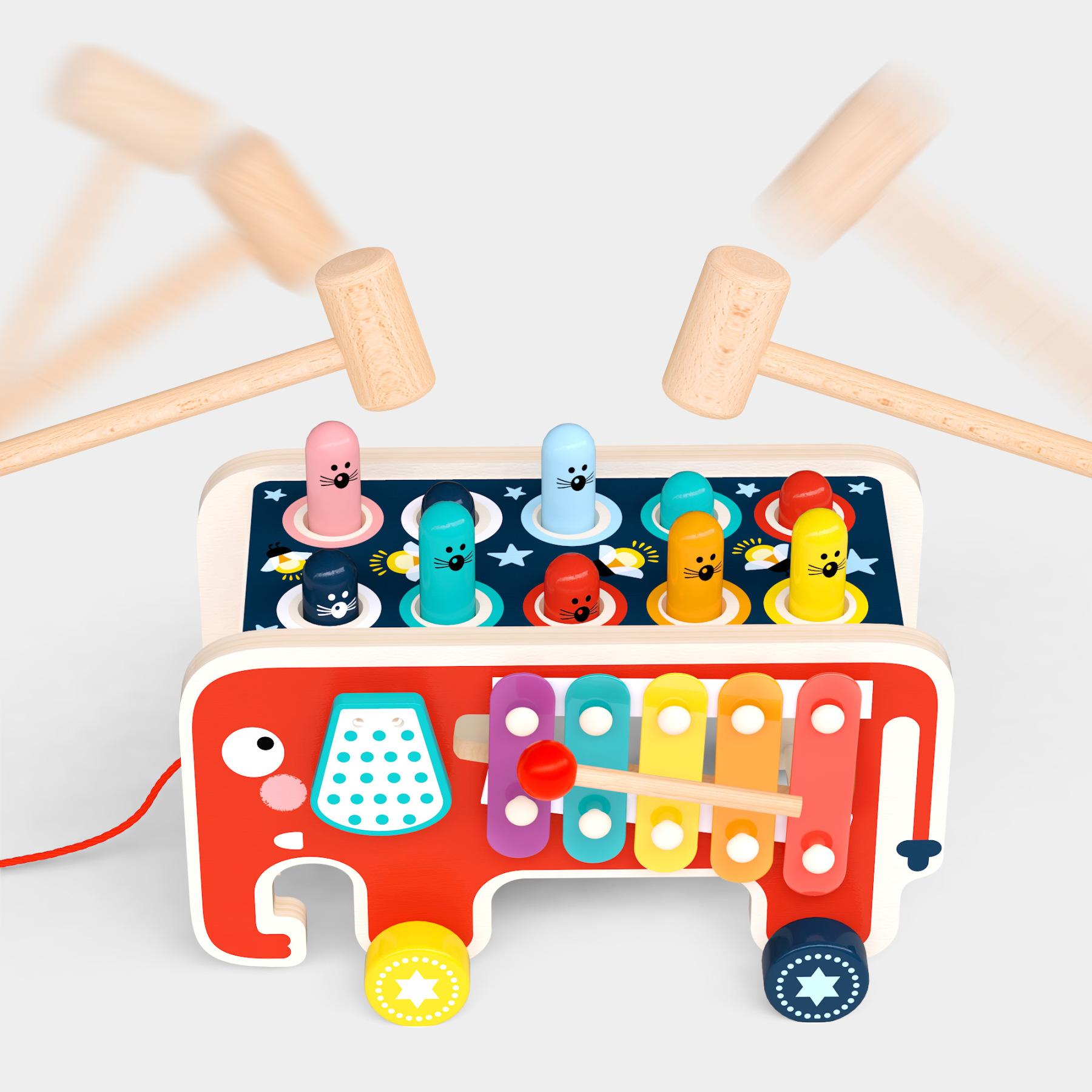 Elephant Whack-a-Mole & Xylophone Wooden Toy Set