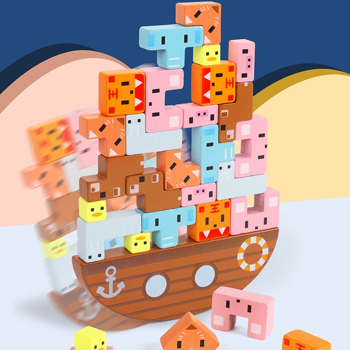 Balanced animal stacking toys, suitable for children aged 1 to 5 years.