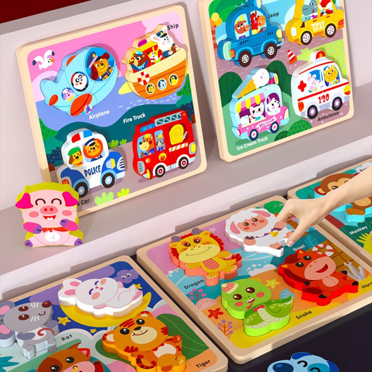 Educational puzzles suitable for children aged 1 to 3 years.