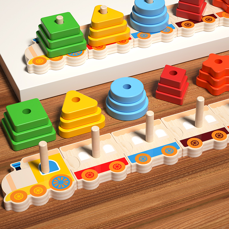 Montessori Wooden Shape Stacking Train | Educational Wooden Toy for Toddlers | Wholesale Preschool Learning Toy